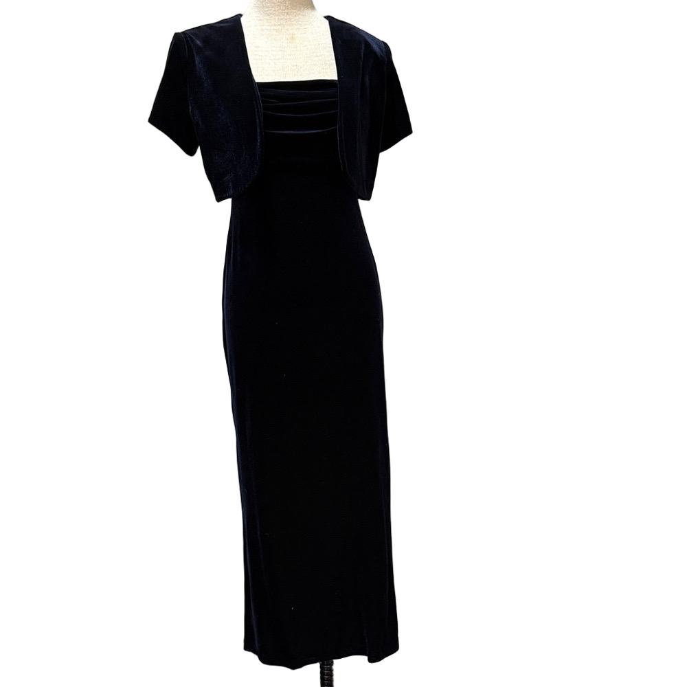 Vintage navy blue velvet sleeveless maxi dress with jacket size 6